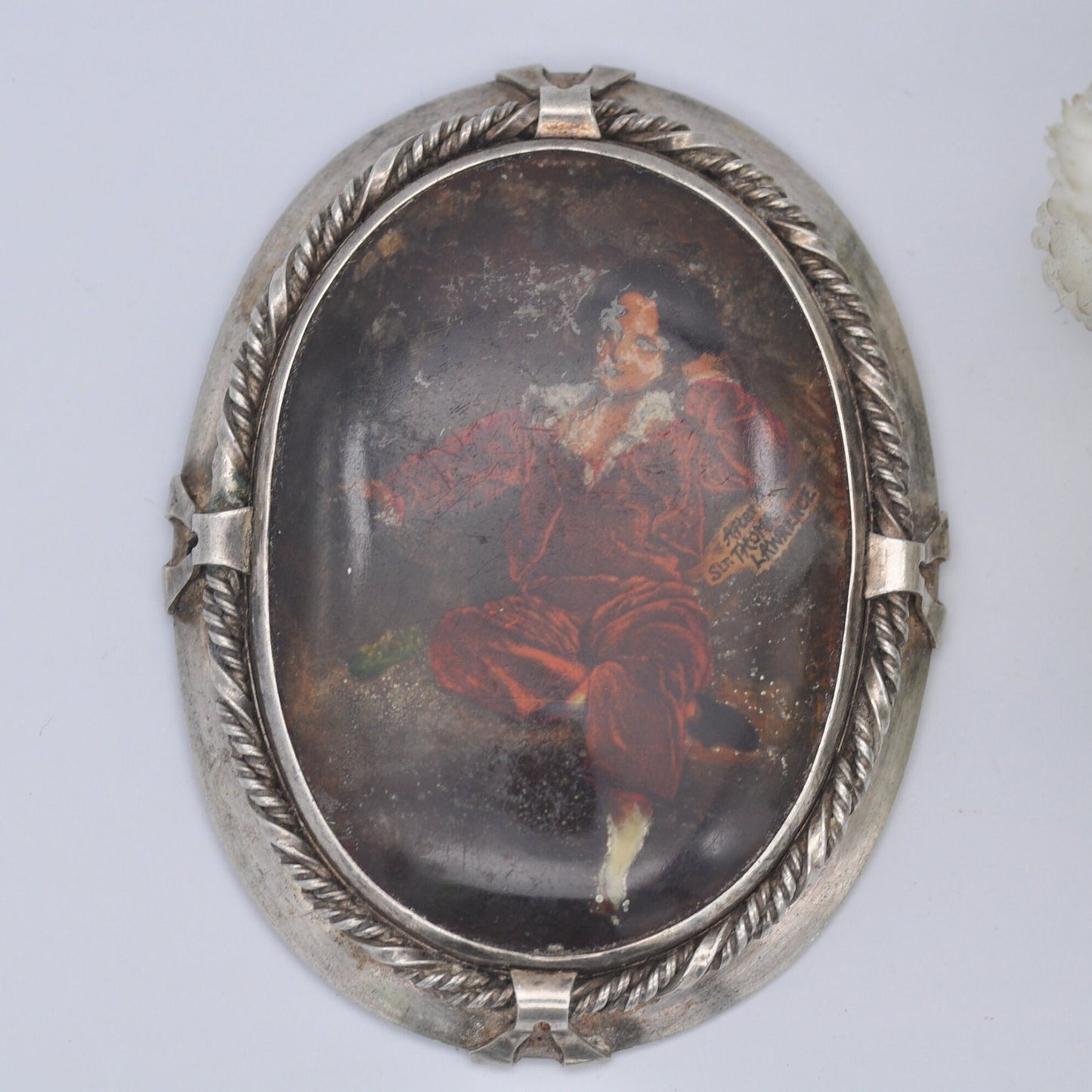 Antique Miniature Portrait Brooch The Red Boy by Thomas Lawrence - TLM Thomas L Mott Sterling Silver Large Brooch