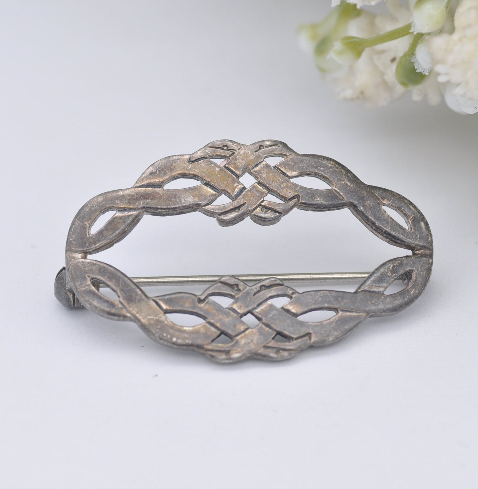 Vintage Malcolm Gray Scottish Sterling Silver Brooch - Ortak Designer | Openwork Celtic Knot Design