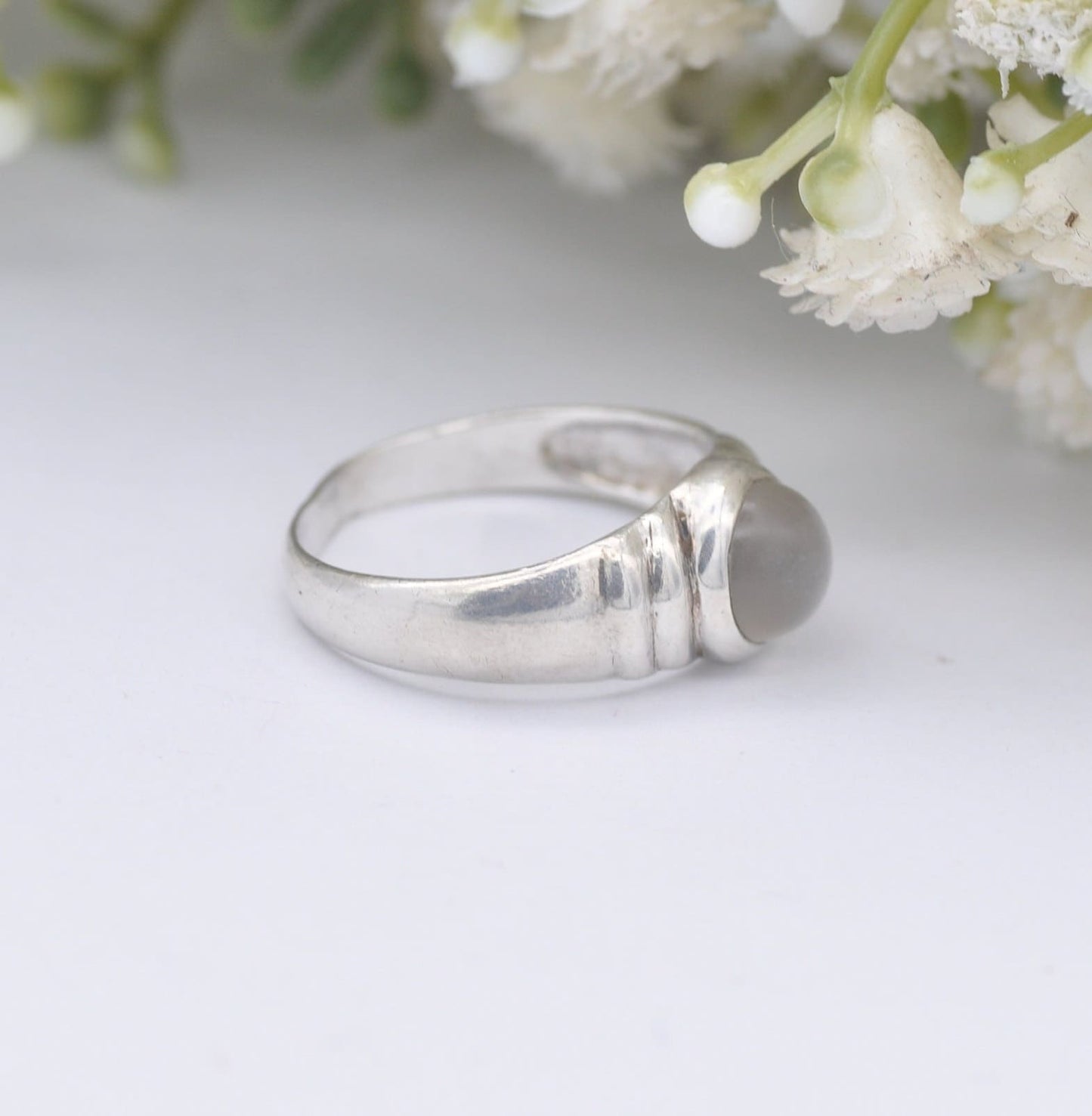 Vintage Sterling Silver Moonstone Ring - Modernist Ring | UK Size - O 1/2 | US Size - 7 1/2