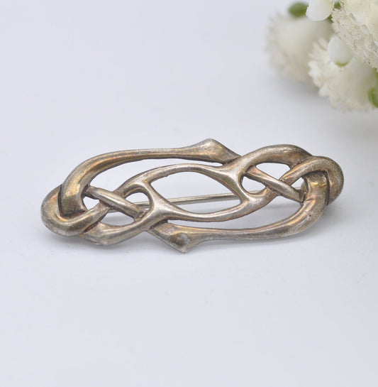 Vintage Celtic Twist Sterling Silver Brooch - Openwork Celtic Knot Design