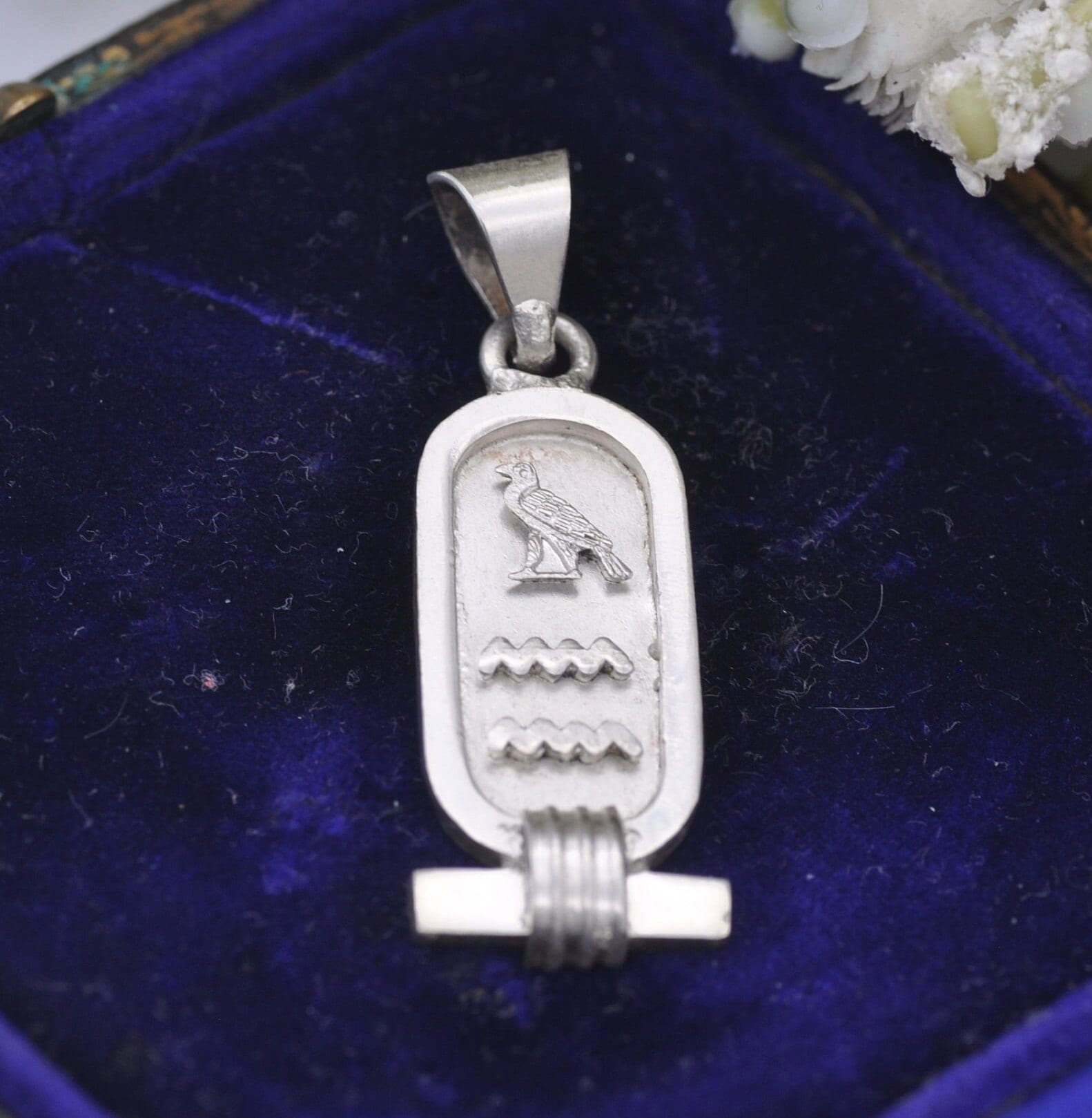 Vintage Sterling Silver Egyptian Cartouche Pendant with Hieroglyphs - Spelling Out Name Ann