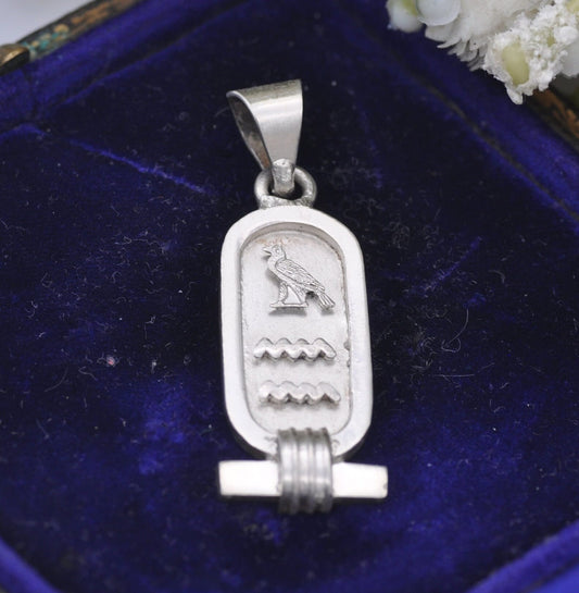 Vintage Sterling Silver Egyptian Cartouche Pendant with Hieroglyphs - Spelling Out Name Ann
