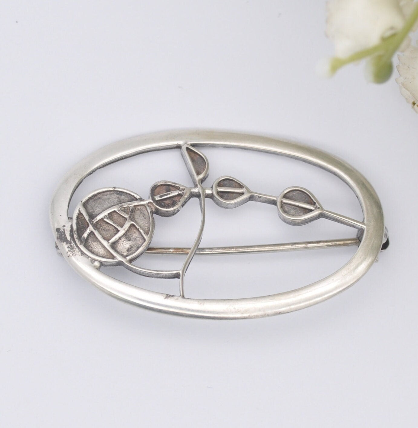 Vintage Scottish Sterling Silver Brooch by Carrick CJL 1994 - Openwork Flower Design | Mackintosh Style