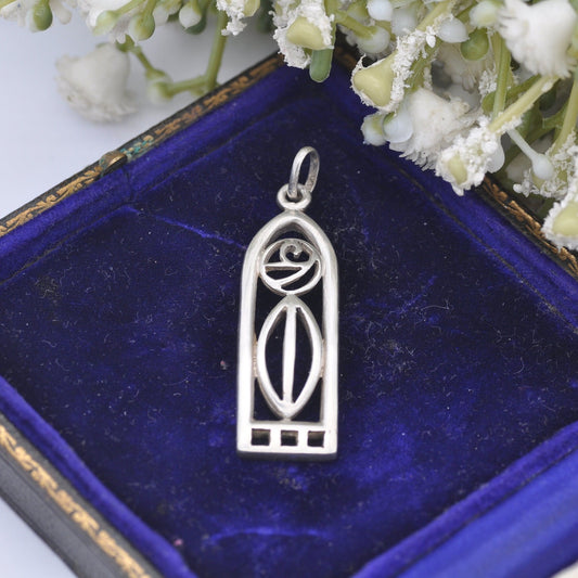 Vintage Sterling Silver Celtic Flower Openwork Pendant - Charles Rennie Mackintosh Style