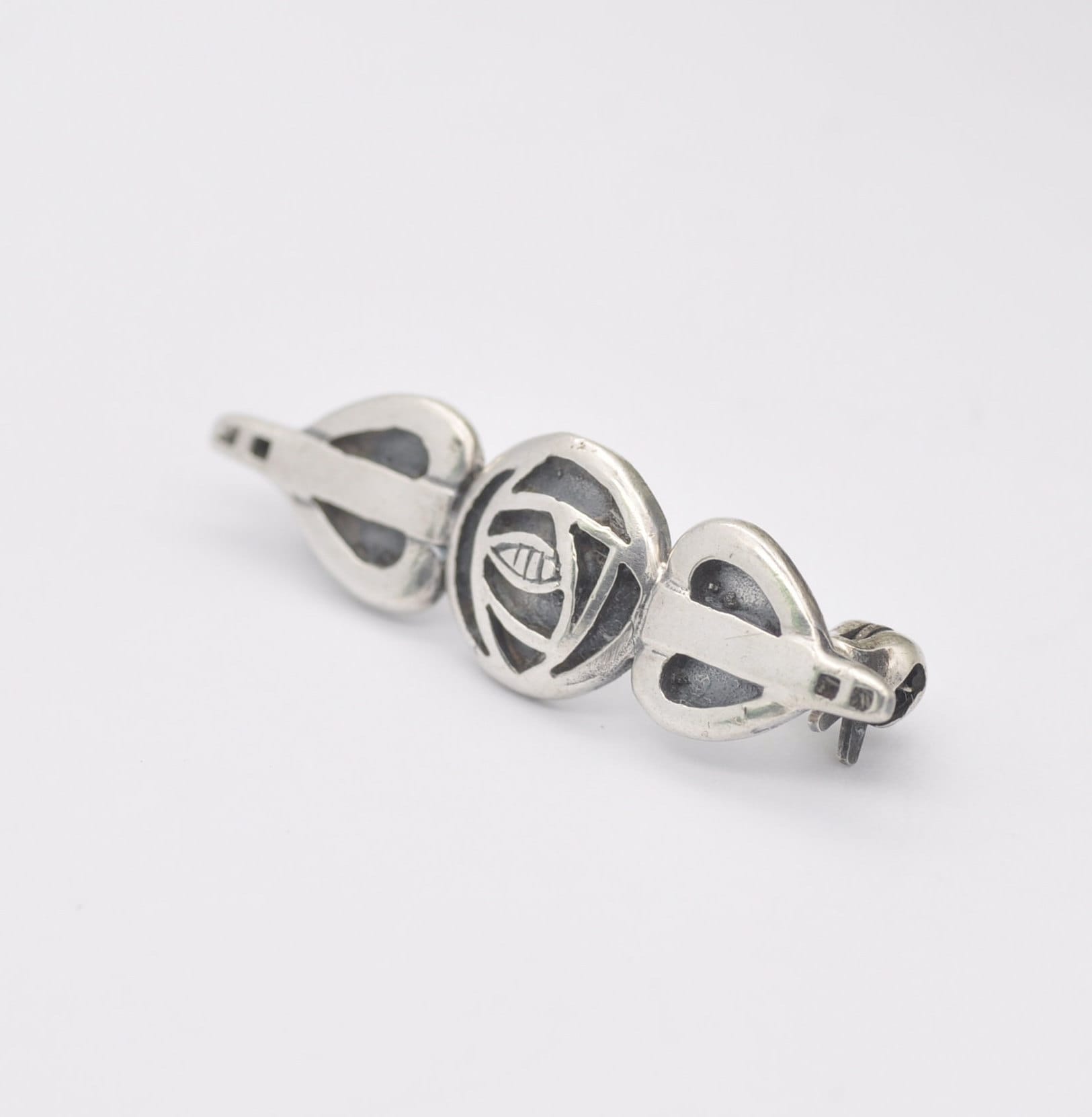 Vintage Sea Gems Sterling Silver Celtic Rose Brooch - Mackintosh Style