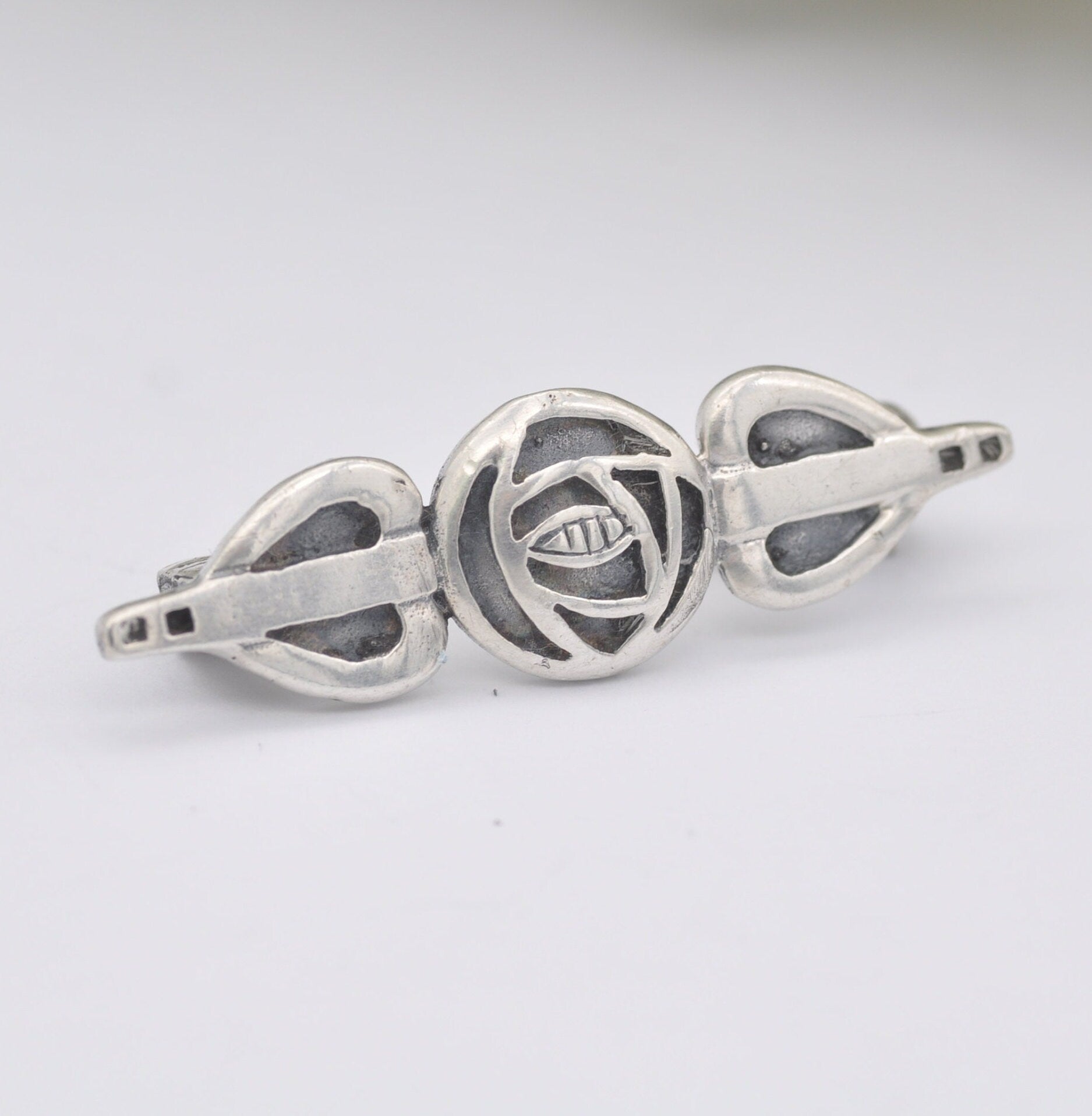 Vintage Sea Gems Sterling Silver Celtic Rose Brooch - Mackintosh Style