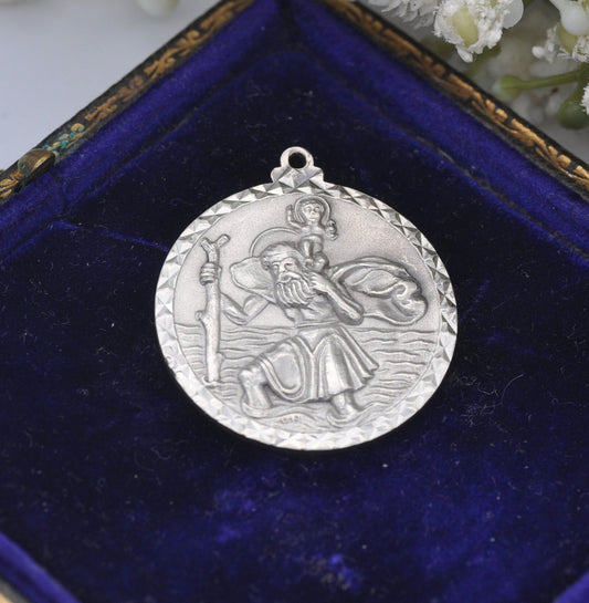 Vintage Sterling Silver St. Christopher Charm Pendant - Large Circle
