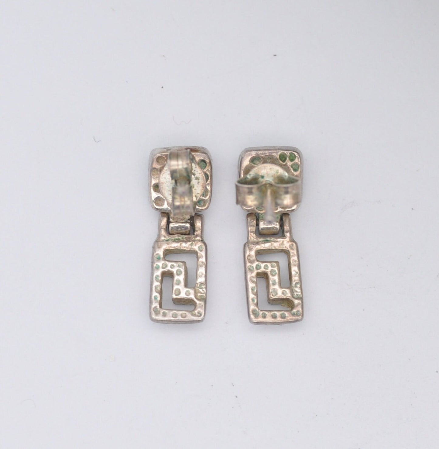 Vintage Sterling Silver Greek Key Drop Earrings - Meander Design