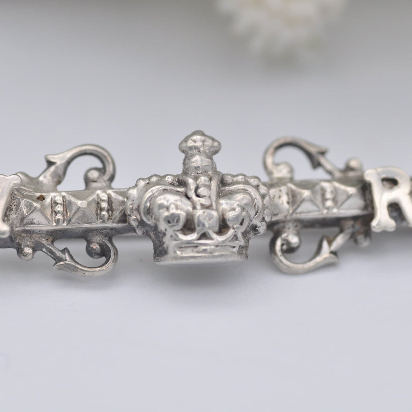 Antique Queen Victoria Sterling Silver VR Crown Bar Brooch - Royal Memorabilia