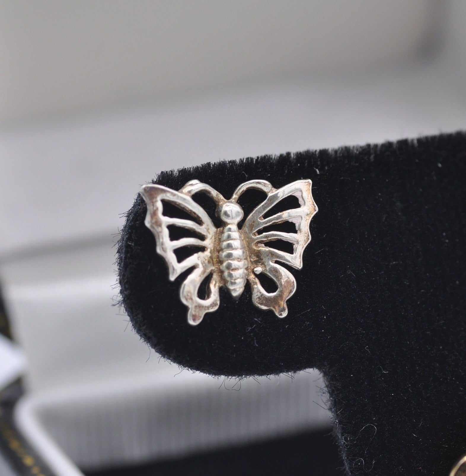 Vintage Sterling Silver Butterfly Stud Earrings - Openwork Silver | Flying Insect