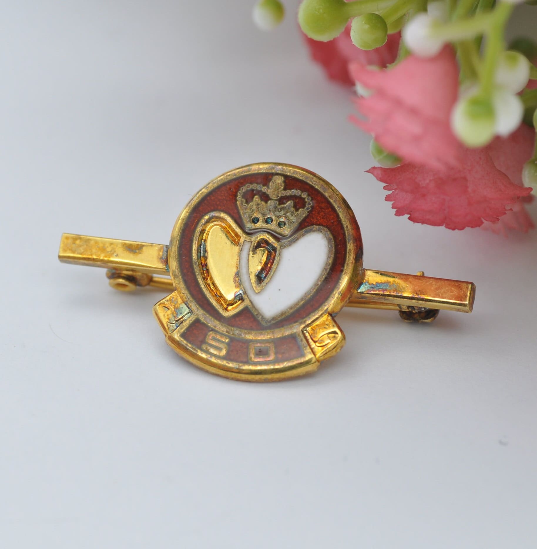 Vintage Sterling Silver Gilt Blood Donor Badge Brooch 1988 - 50 Donations Enamel Commemorative