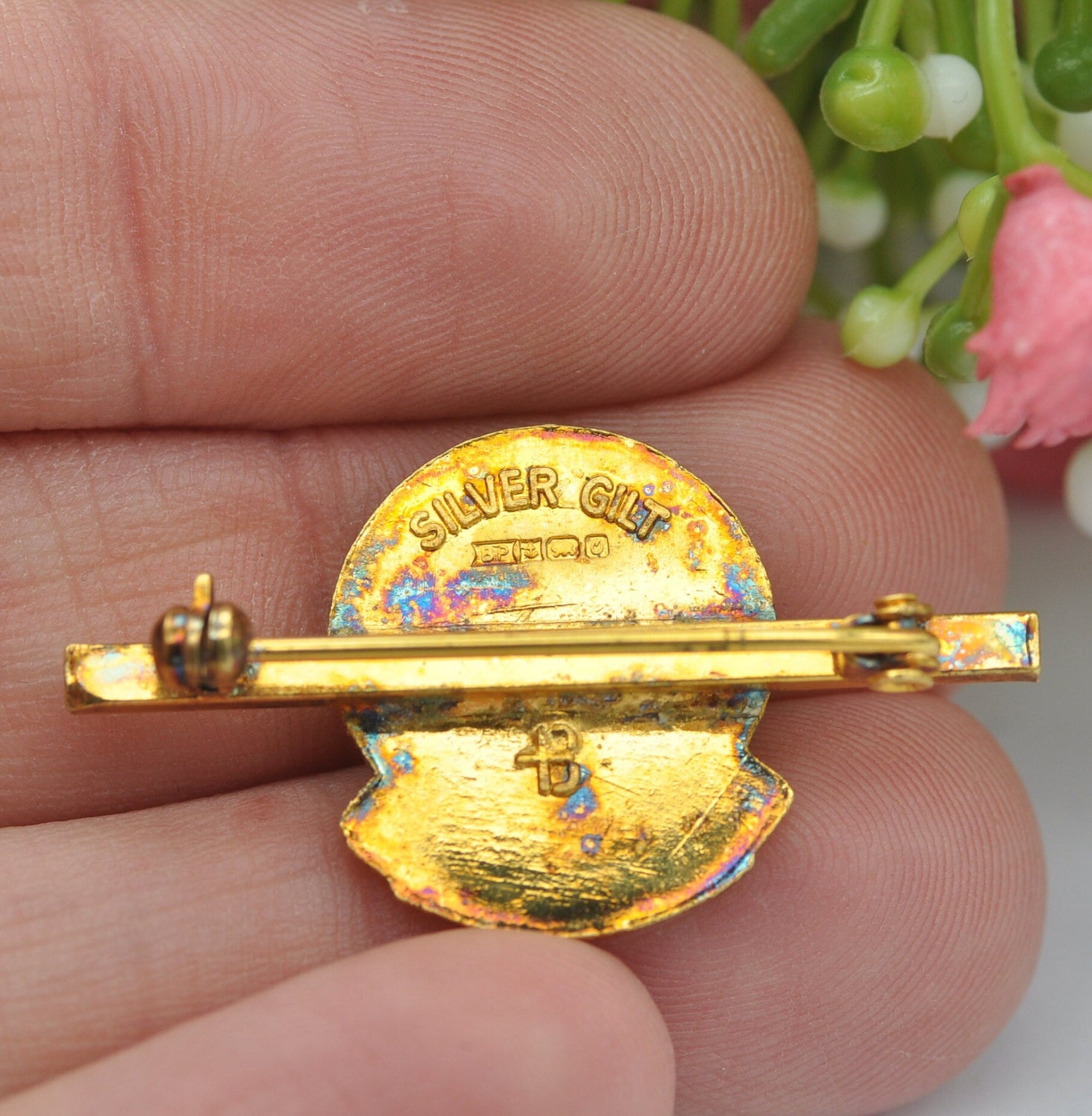 Vintage Sterling Silver Gilt Blood Donor Badge Brooch 1988 - 50 Donations Enamel Commemorative