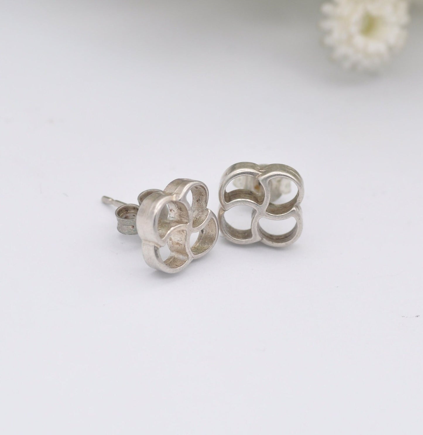 Vintage Sterling Silver Large Flower Stud Earrings - Openwork Sculptural Floral Design