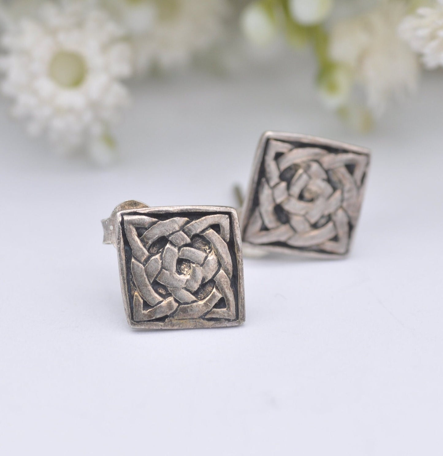 Vintage Sterling Silver Celtic Knot Stud Earrings - Interwoven Twist