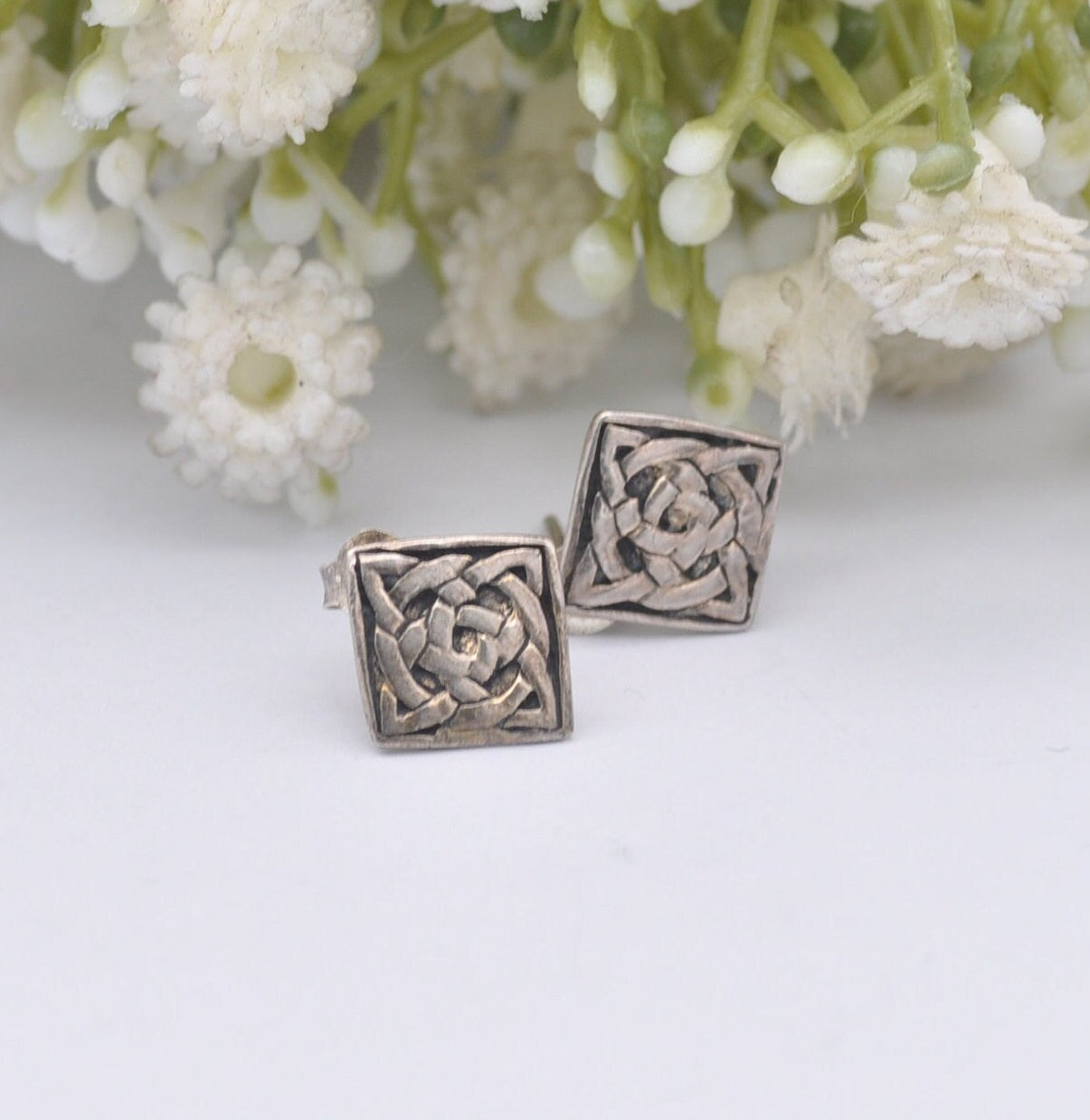 Vintage Sterling Silver Celtic Knot Stud Earrings - Interwoven Twist