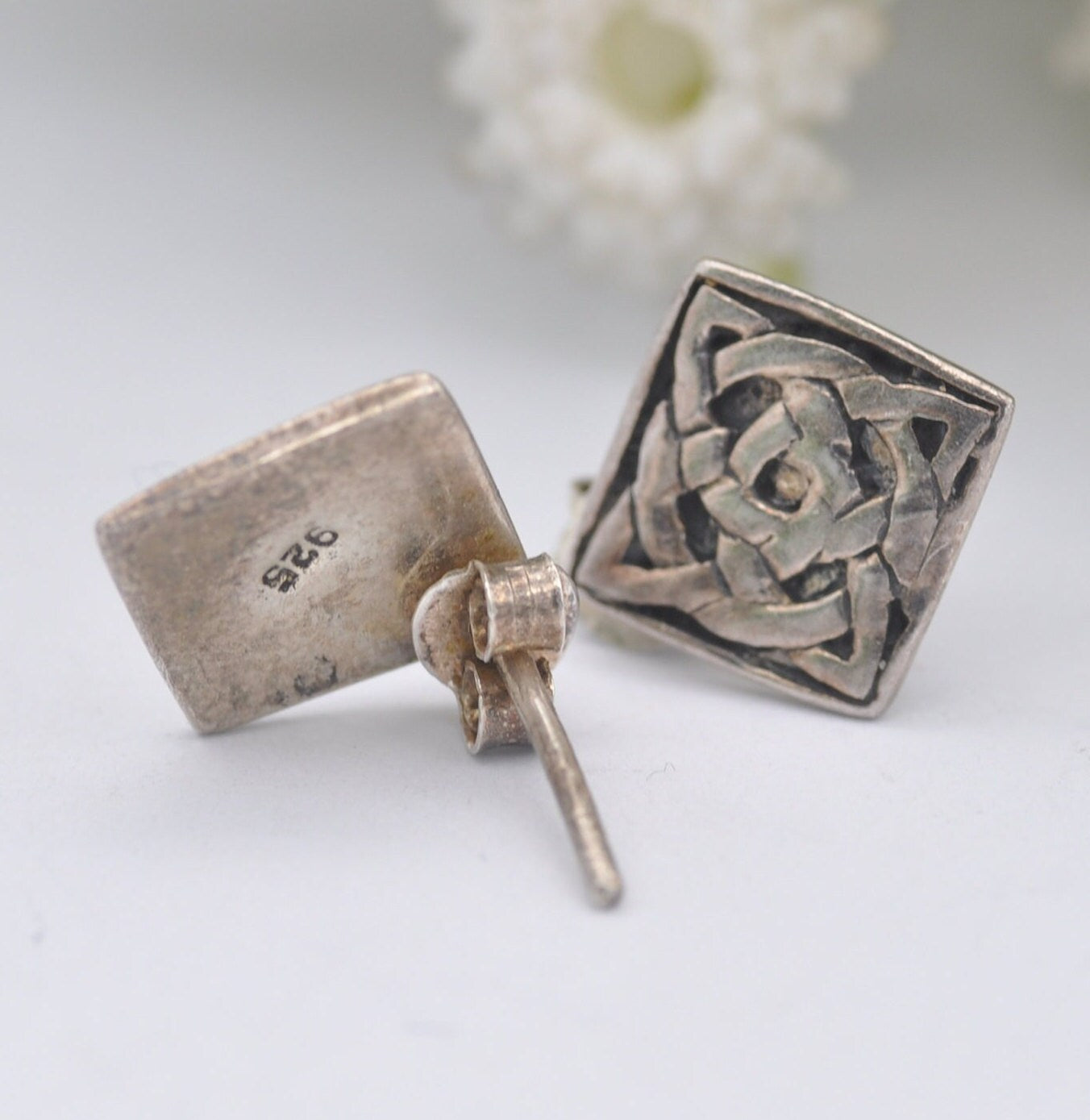 Vintage Sterling Silver Celtic Knot Stud Earrings - Interwoven Twist