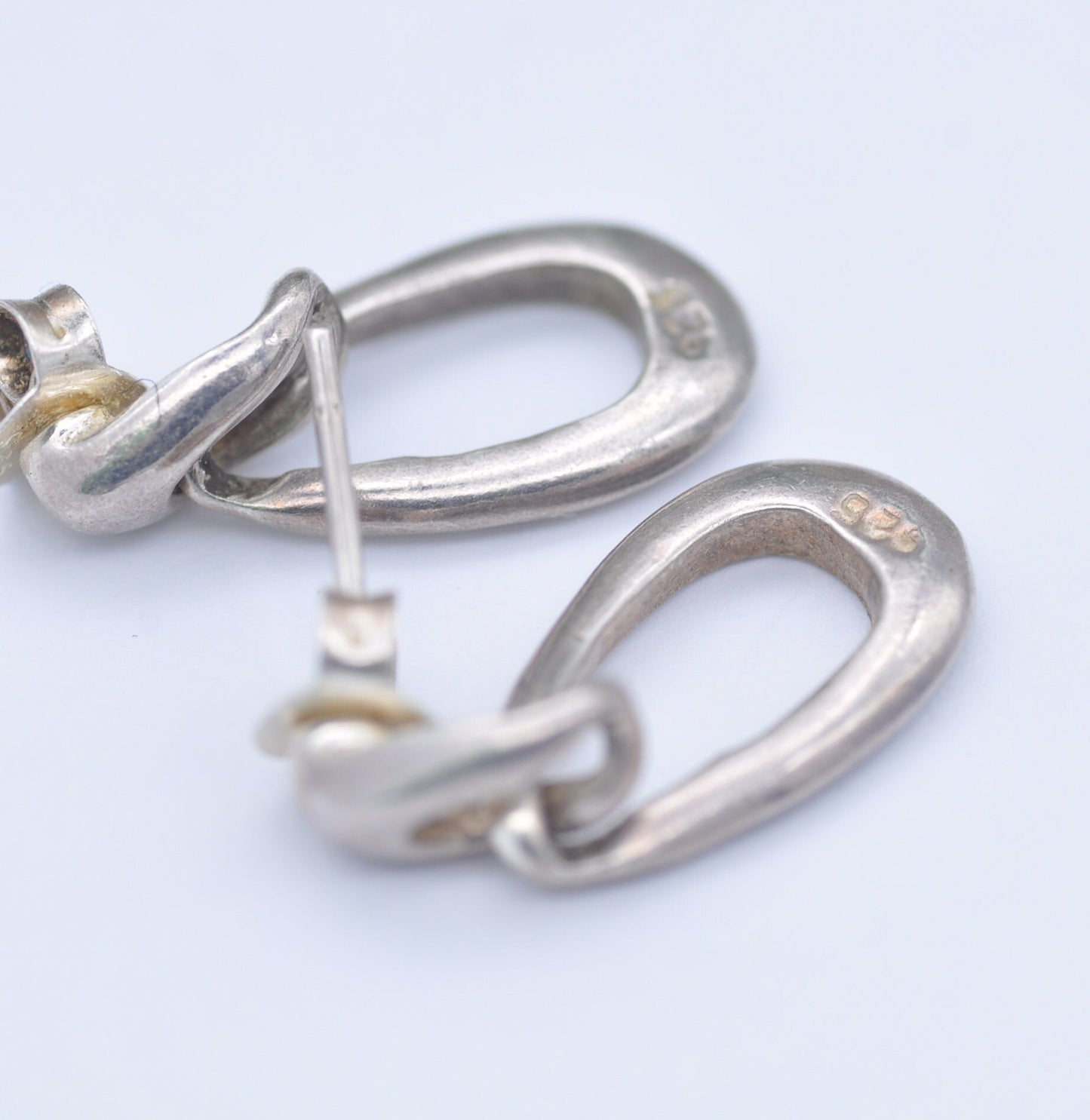 Vintage Sterling Silver Double Hoop Drop Earrings - Minimalist Articulated Style