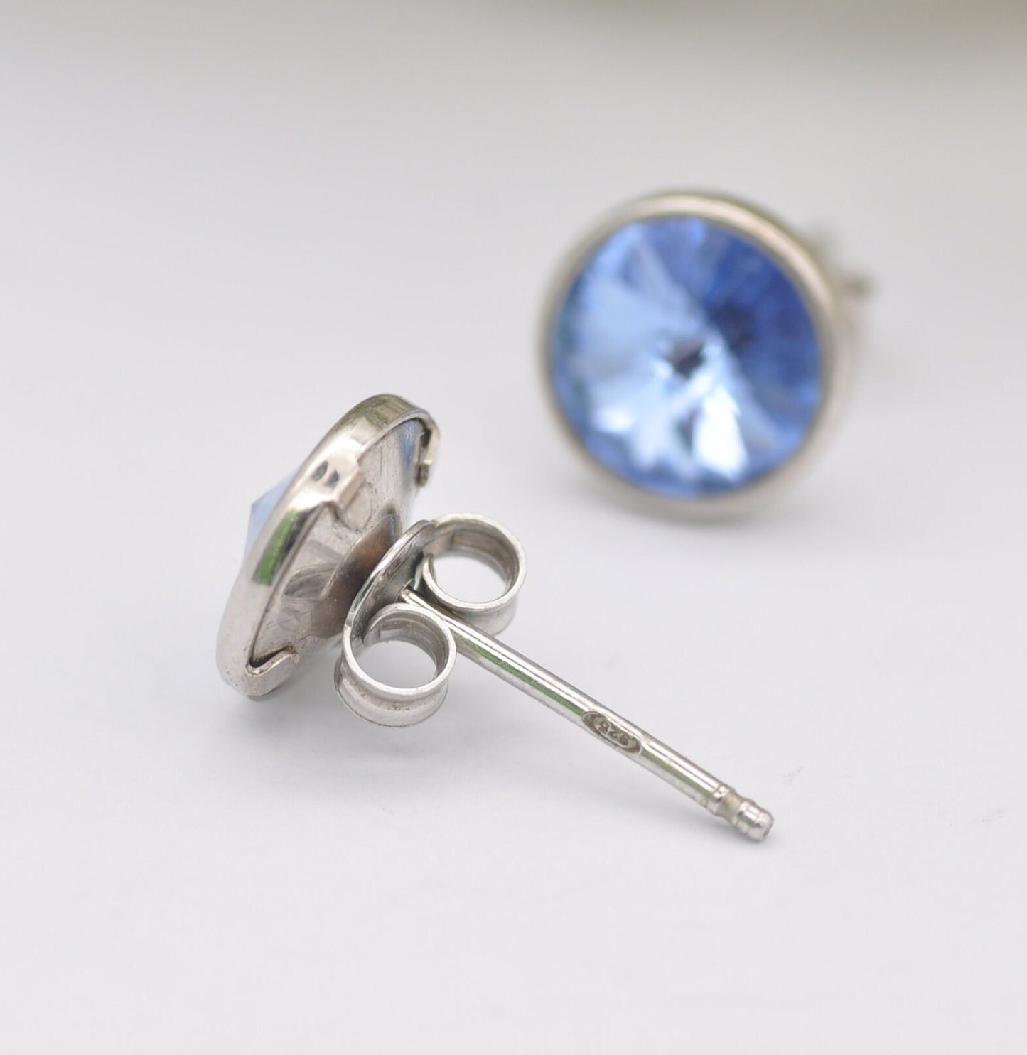 Sterling Silver Blue Crystal Stud Earrings