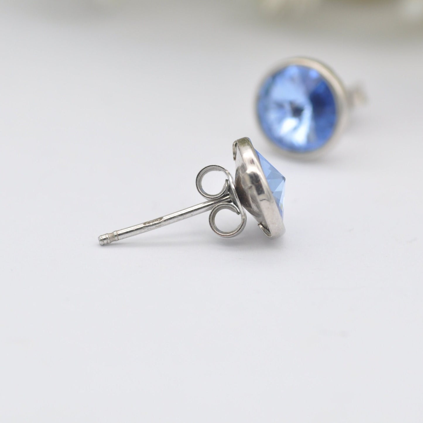 Sterling Silver Blue Crystal Stud Earrings