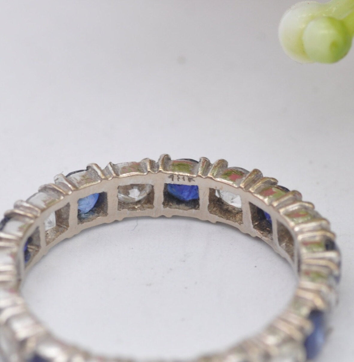 Vintage 18ct White Gold Sapphire and White Stone Eternity Ring - Large Stones | UK Size - P 1/2 | US Size - 7 3/4