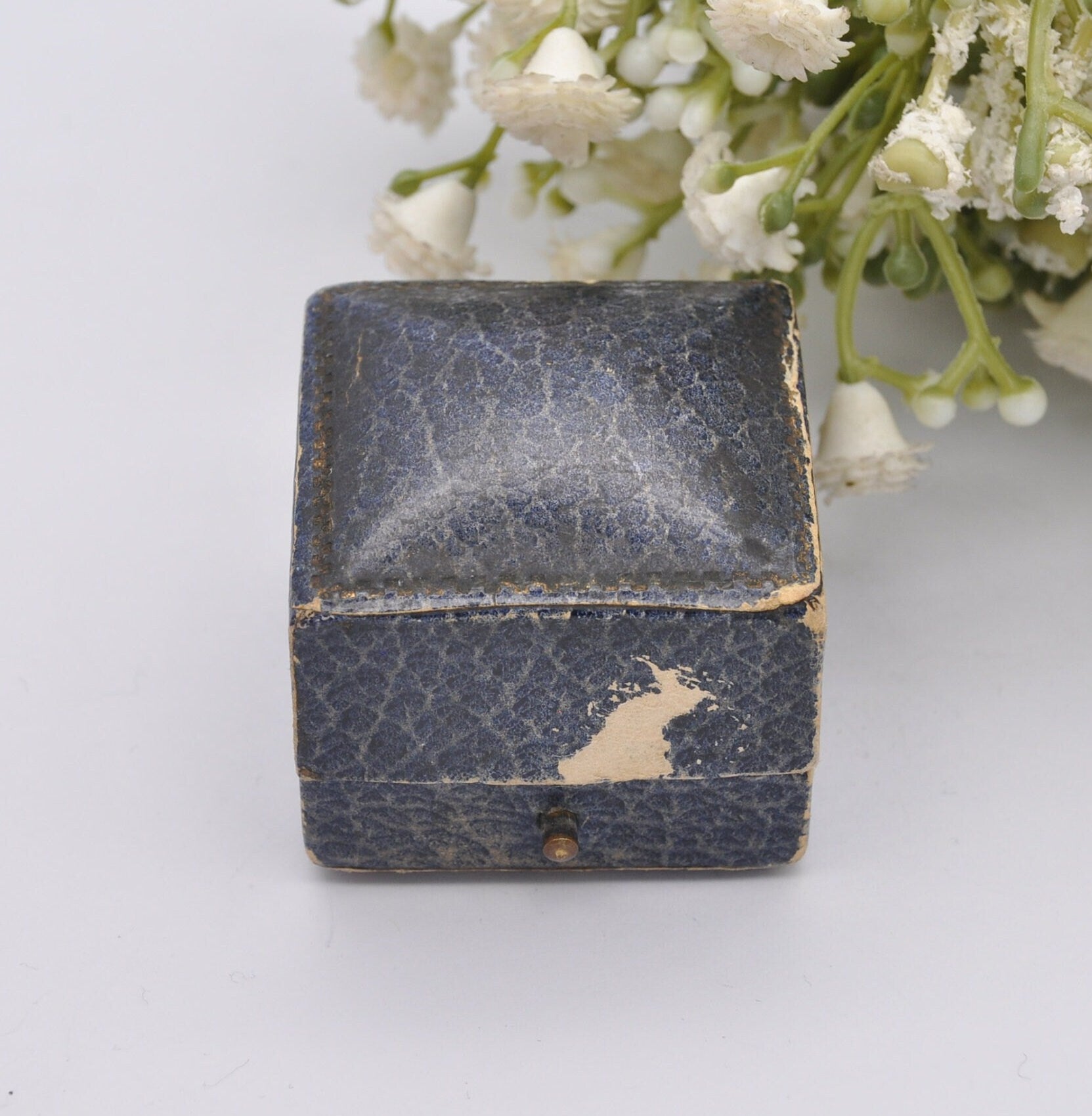 Vintage Leatherette Blue Ring Box - Frank M Johnson Jeweller Kings Lynn | Silk and Velvet Lined