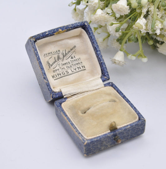 Vintage Leatherette Blue Ring Box - Frank M Johnson Jeweller Kings Lynn | Silk and Velvet Lined