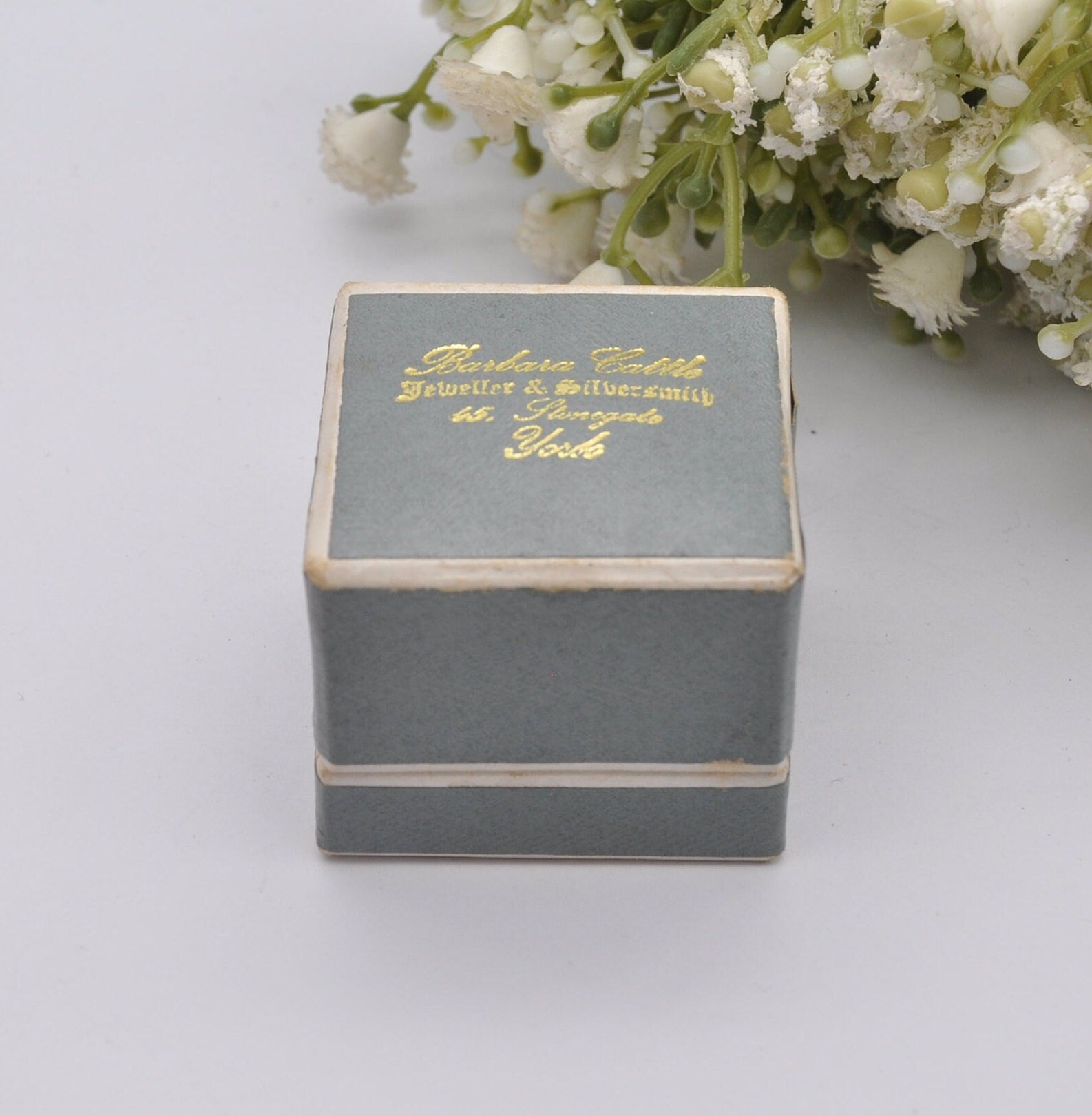 Vintage Blue and Gold Ring Box Carboard Box - Barbara Cattle Jeweller & Silversmith | 65 Stonegate York