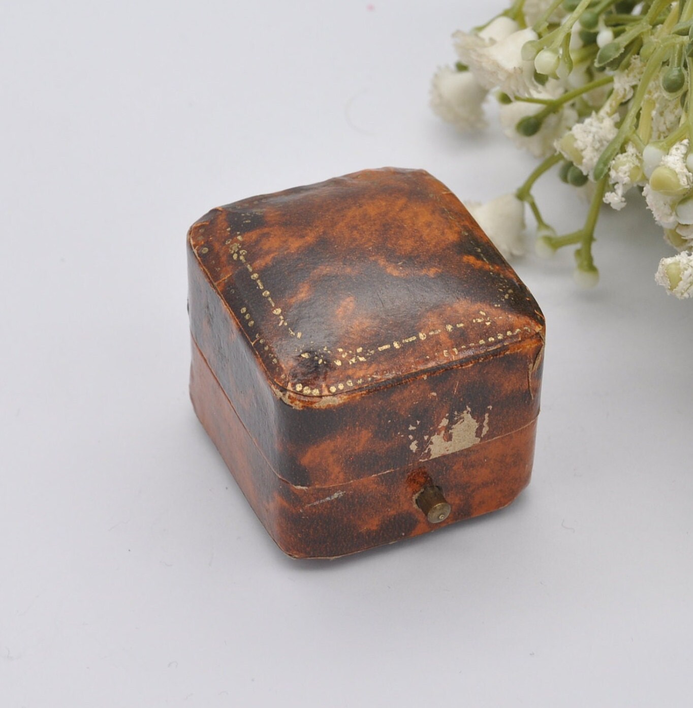 Antique Ring Box with Gold Tooling - Faux Tortoiseshell Effect | A. E. Hopper York Jewellers | Silk and Velvet Lined
