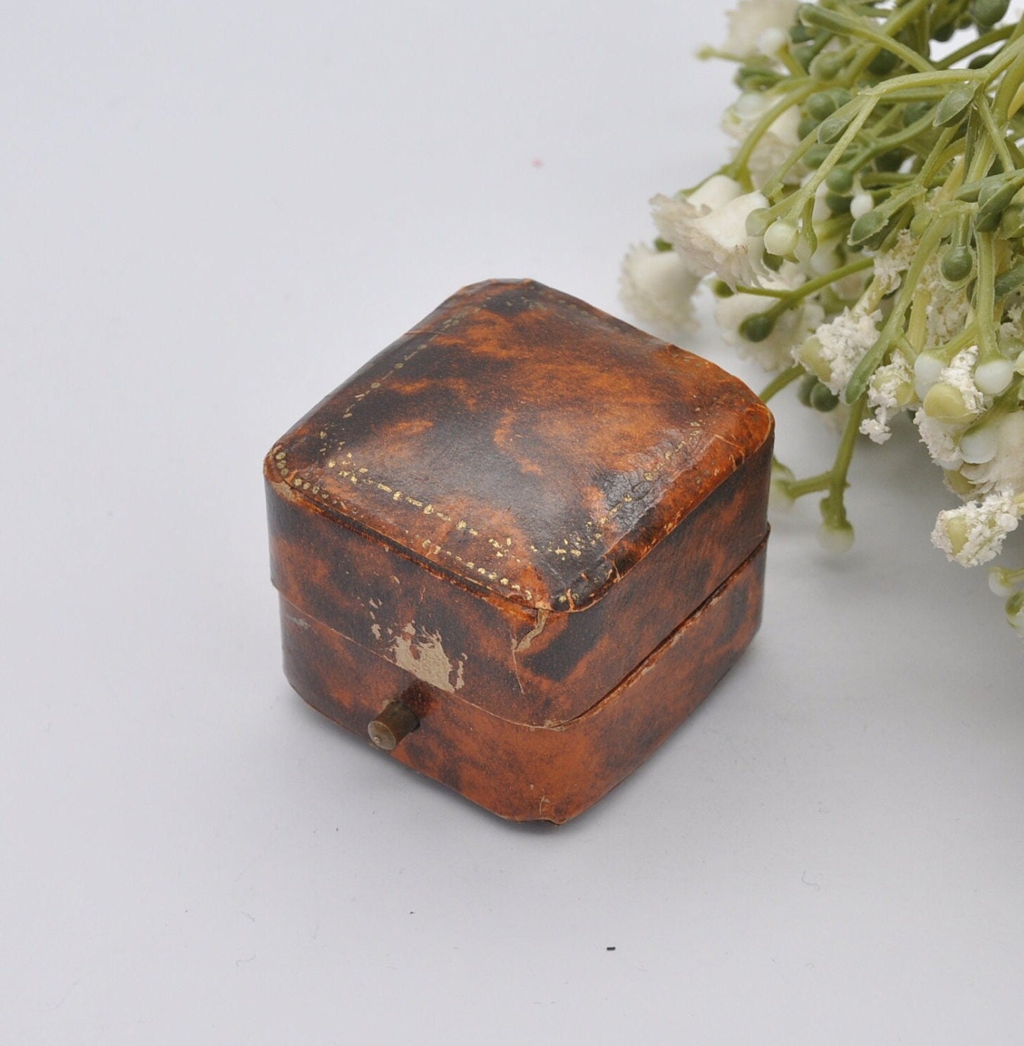 Antique Ring Box with Gold Tooling - Faux Tortoiseshell Effect | A. E. Hopper York Jewellers | Silk and Velvet Lined
