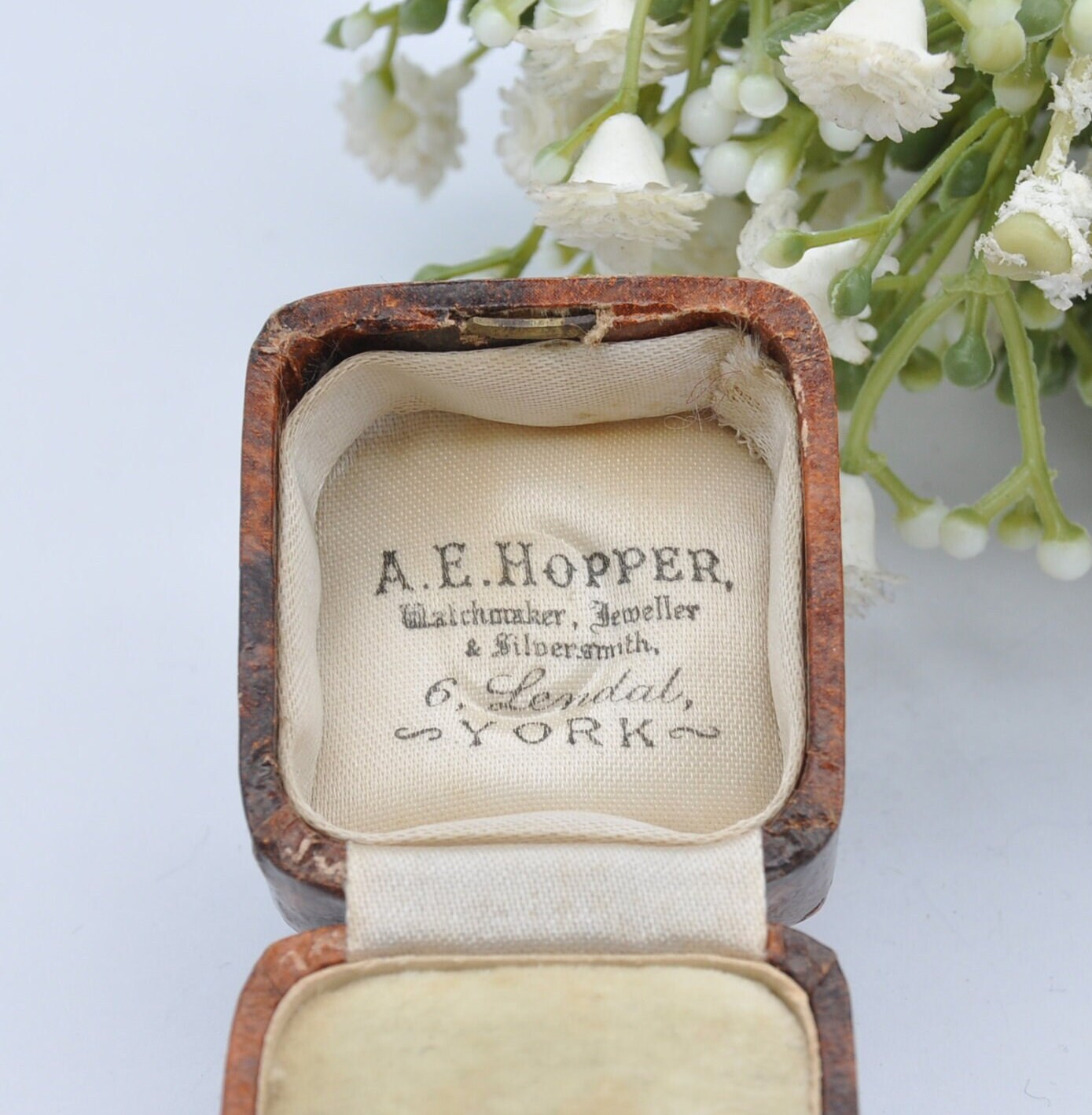 Antique Ring Box with Gold Tooling - Faux Tortoiseshell Effect | A. E. Hopper York Jewellers | Silk and Velvet Lined