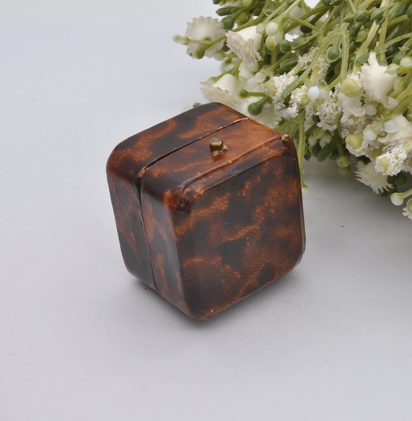 Antique Ring Box with Gold Tooling - W. Wright Jewellers | Faux Tortoise Shell Effect | Silk and Velvet Lined