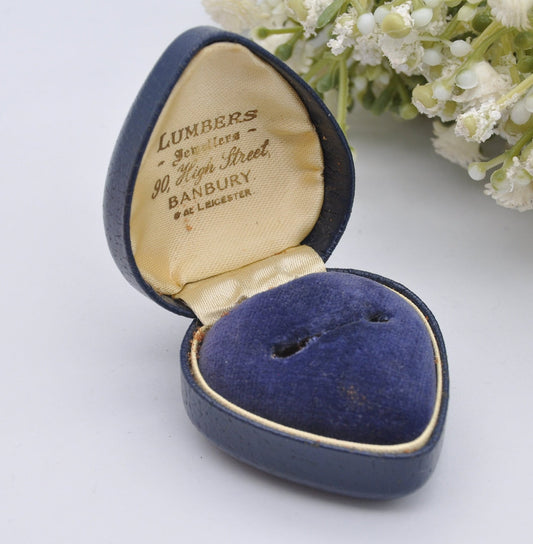 Vintage Blue Heart Ring Box - Lumbers Jewellers Banbury & Leicester | Velvet Lined | Leatherette