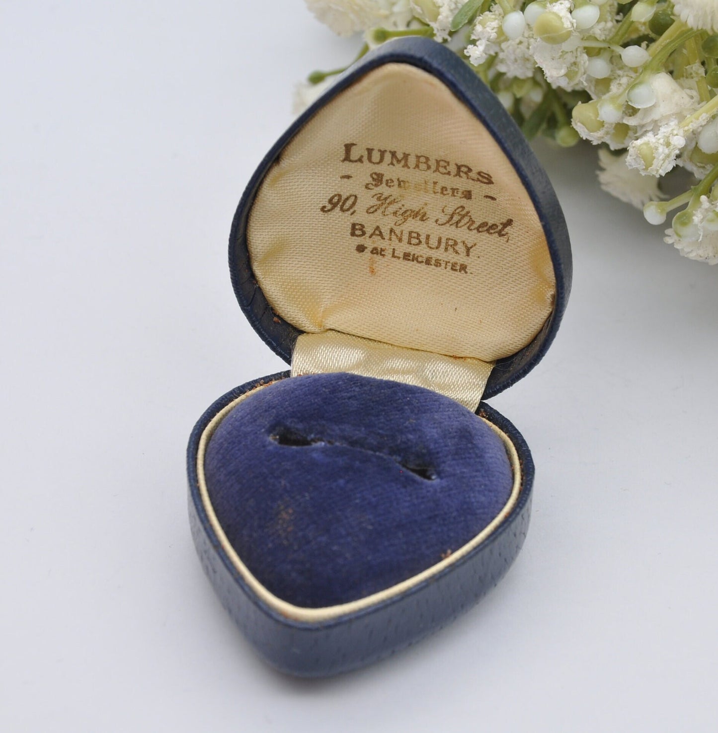 Vintage Blue Heart Ring Box - Lumbers Jewellers Banbury & Leicester | Velvet Lined | Leatherette