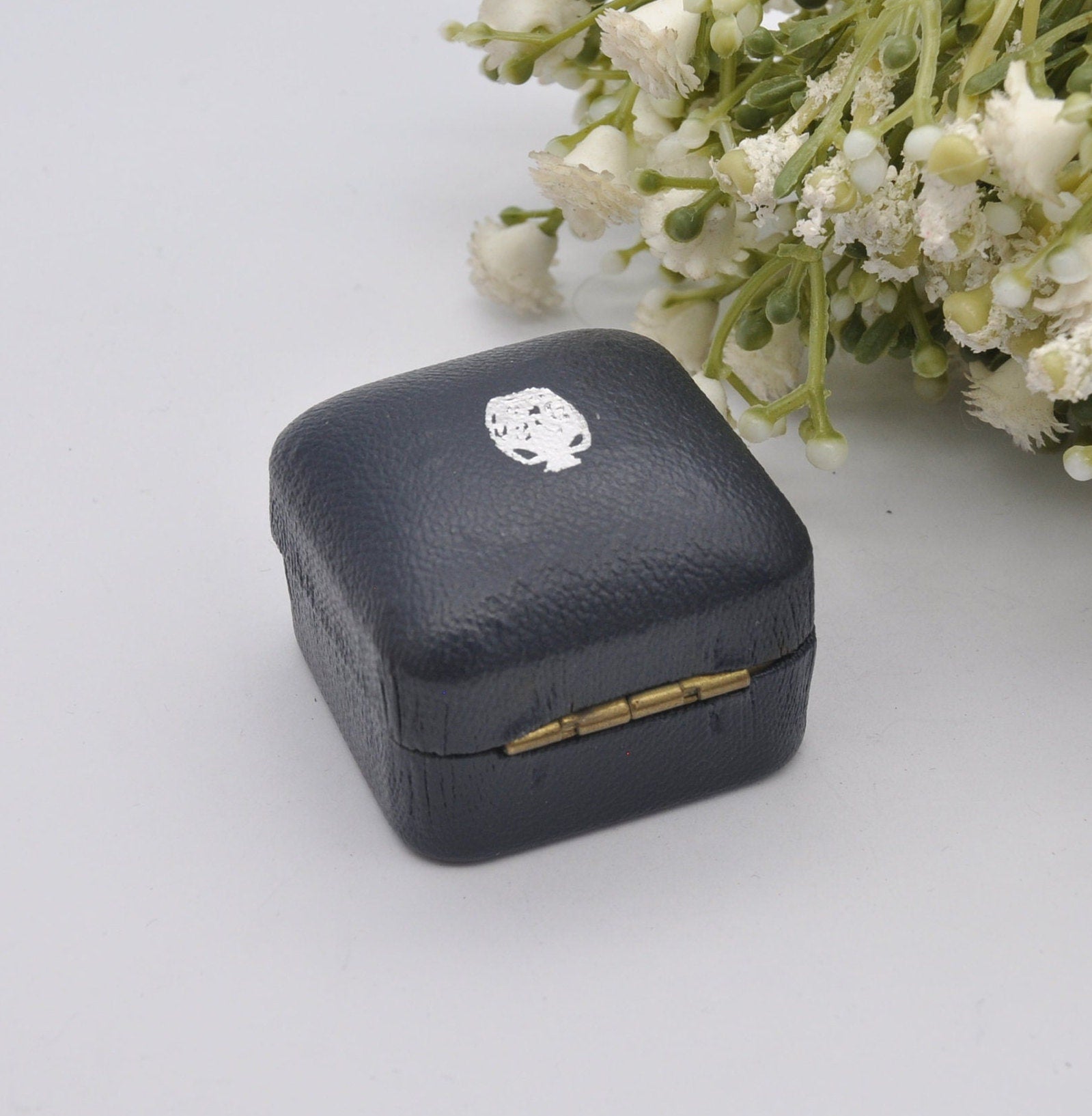 Vintage Wedgwood Ring Box - Blue with Mustard Yellow Interior | Leather Effect