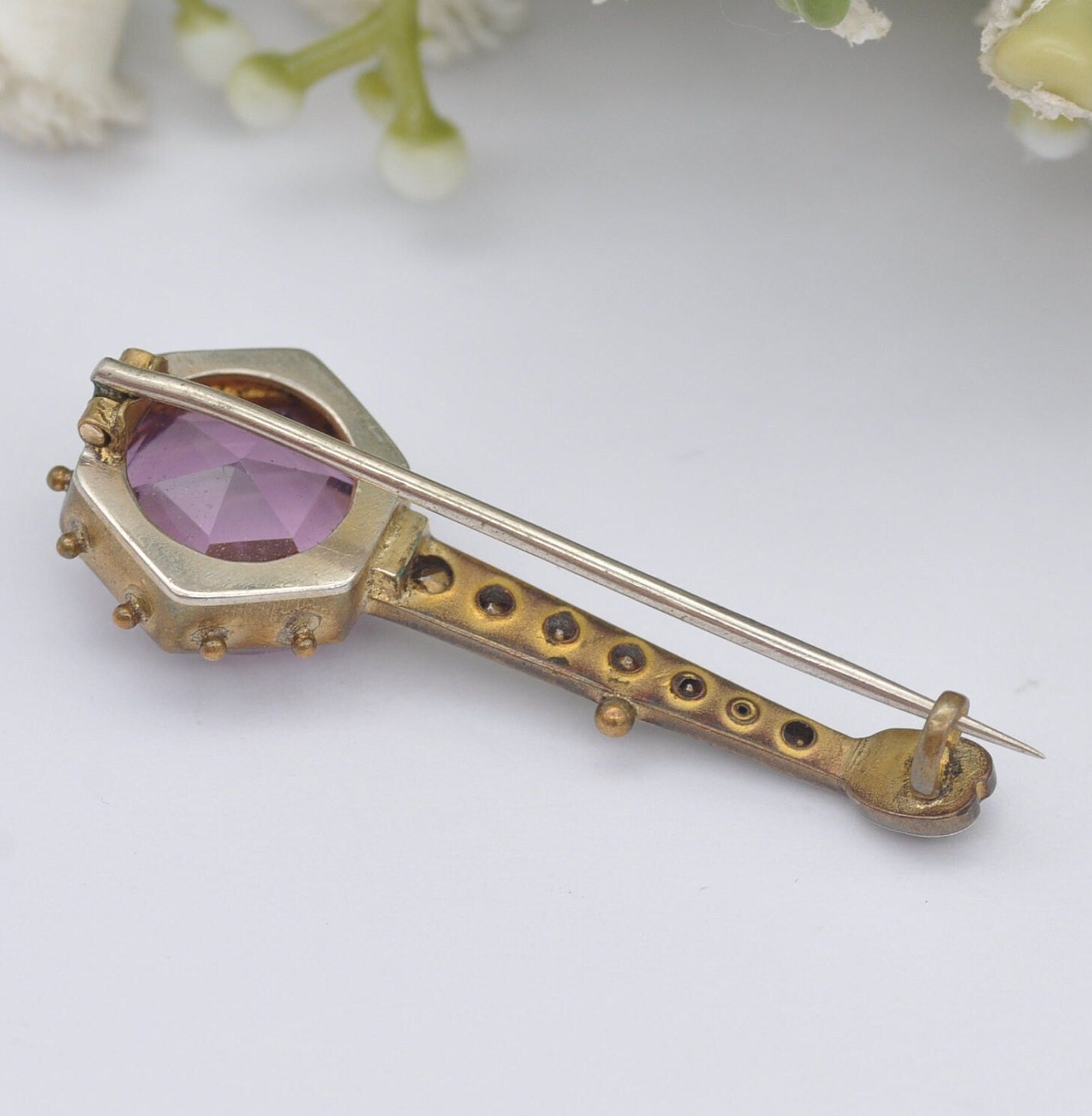 Antique Silver Gilt Banjo Brooch with Paste Stones - Victorian Novelty Instrument Jewellery