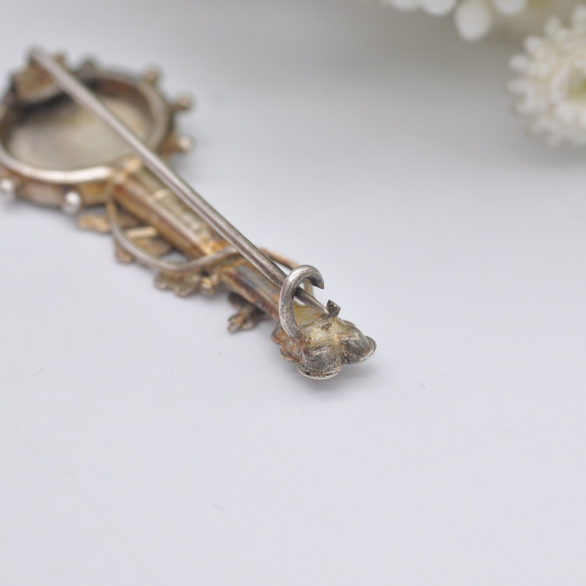 Antique Sterling Silver Banjo Brooch 1897 with Vine Leaves - Novelty Victorian Musical Instrument Jewellery | Aesthetic Movement