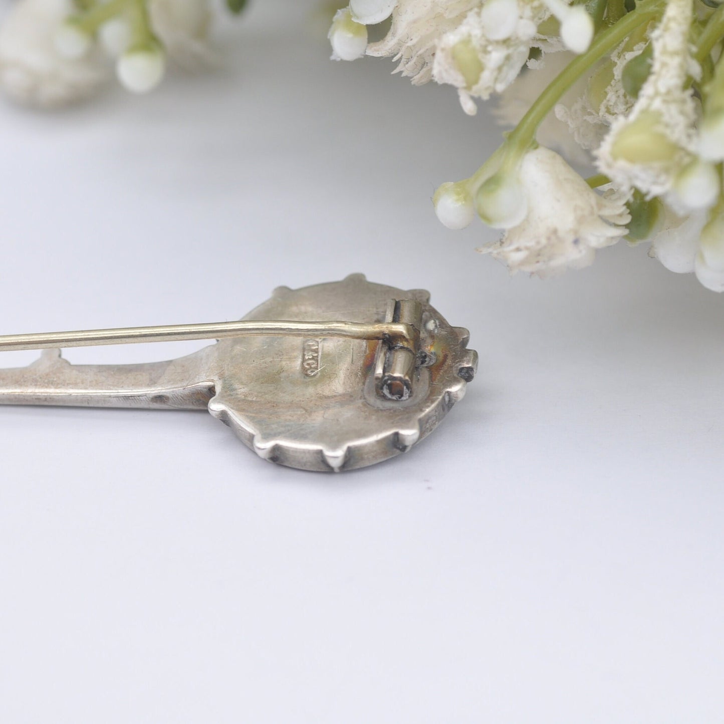 Antique Sterling Silver Jasper Banjo Brooch - Novelty Victorian Musical Instrument Jewellery | Scottish Gemstone Brooch