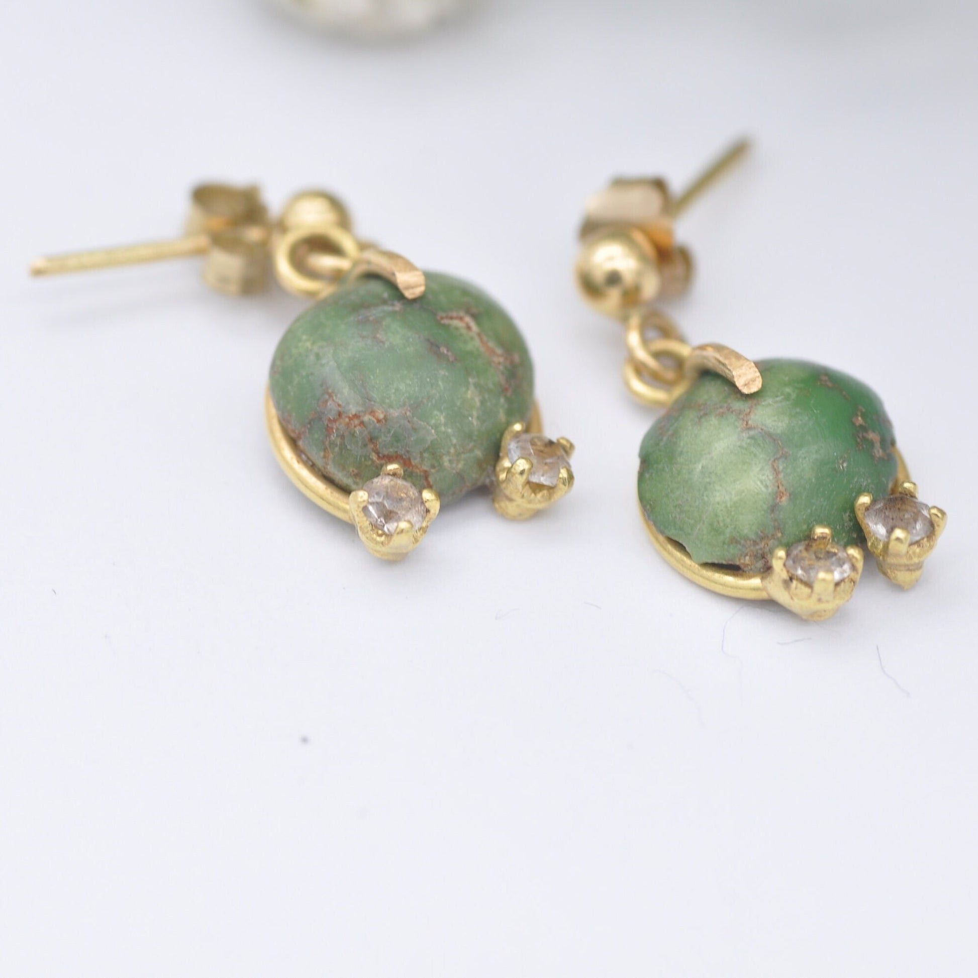 Vintage 18ct Gold Green Turquoise Ring and Earrings Set - Mid-Century Demi-Parure | Ring UK Size - N 1/2 | US Size - 7