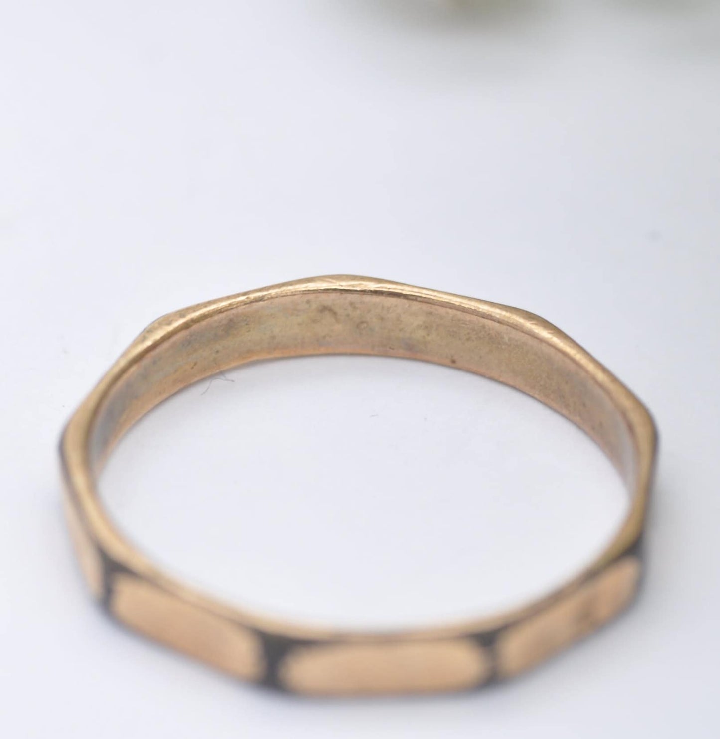 Antique Rolled Gold Squared Band Ring - Unusual Vintage Costume Jewellery | UK Size - U | US Size - 10