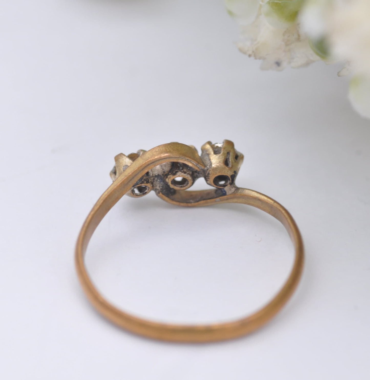 Antique Victorian Gold Gilt Trilogy Ring with Sparkly Paste Stones - Three Stone | Antique Costume Jewellery | UK Size - N | US Size - 6 3/4