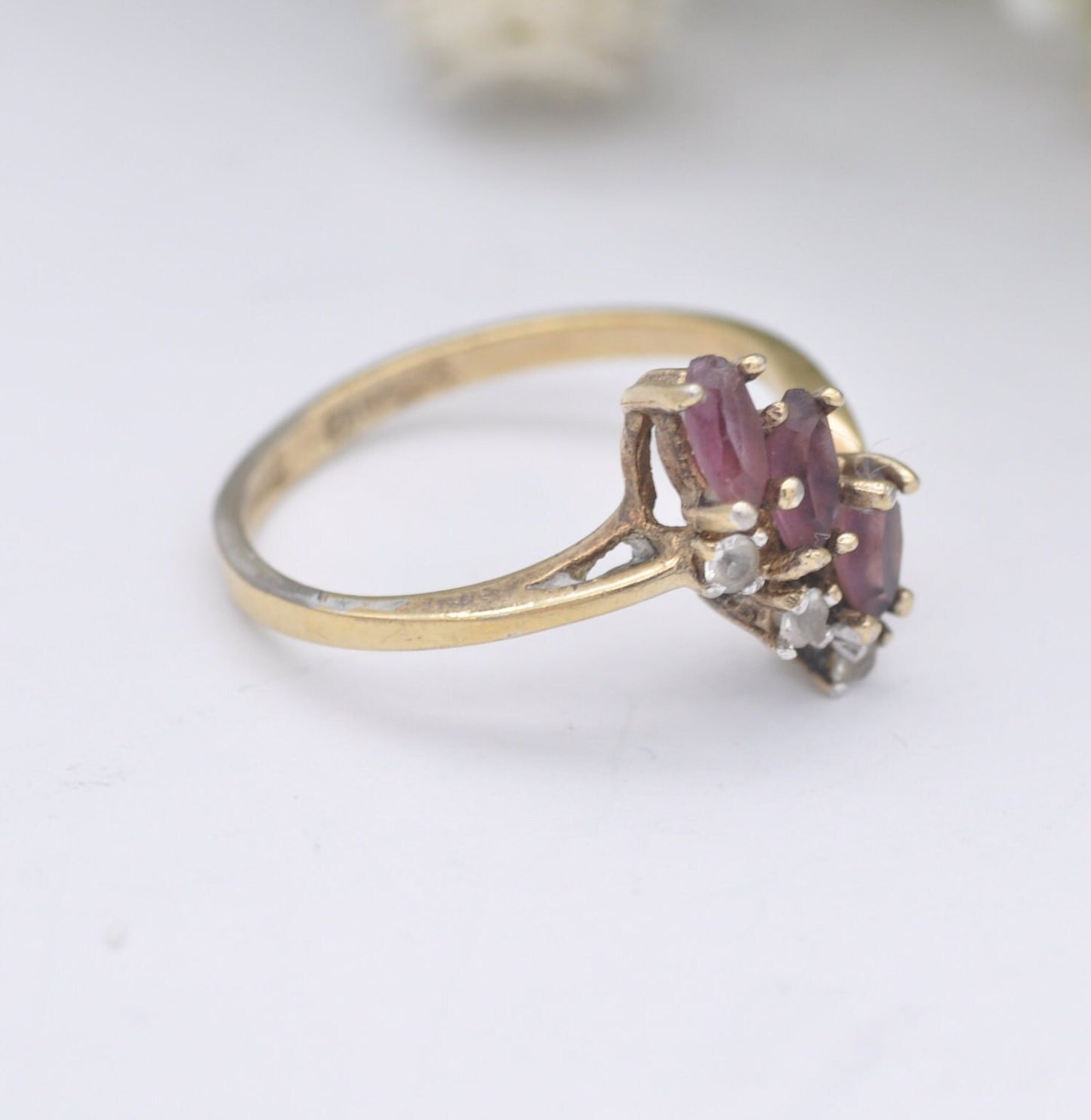 Vintage Panetta Sterling Silver Ring Purple Paste - Gold Plated Silver | Vintage Designer | UK Size - O | US Size - 7 1/4