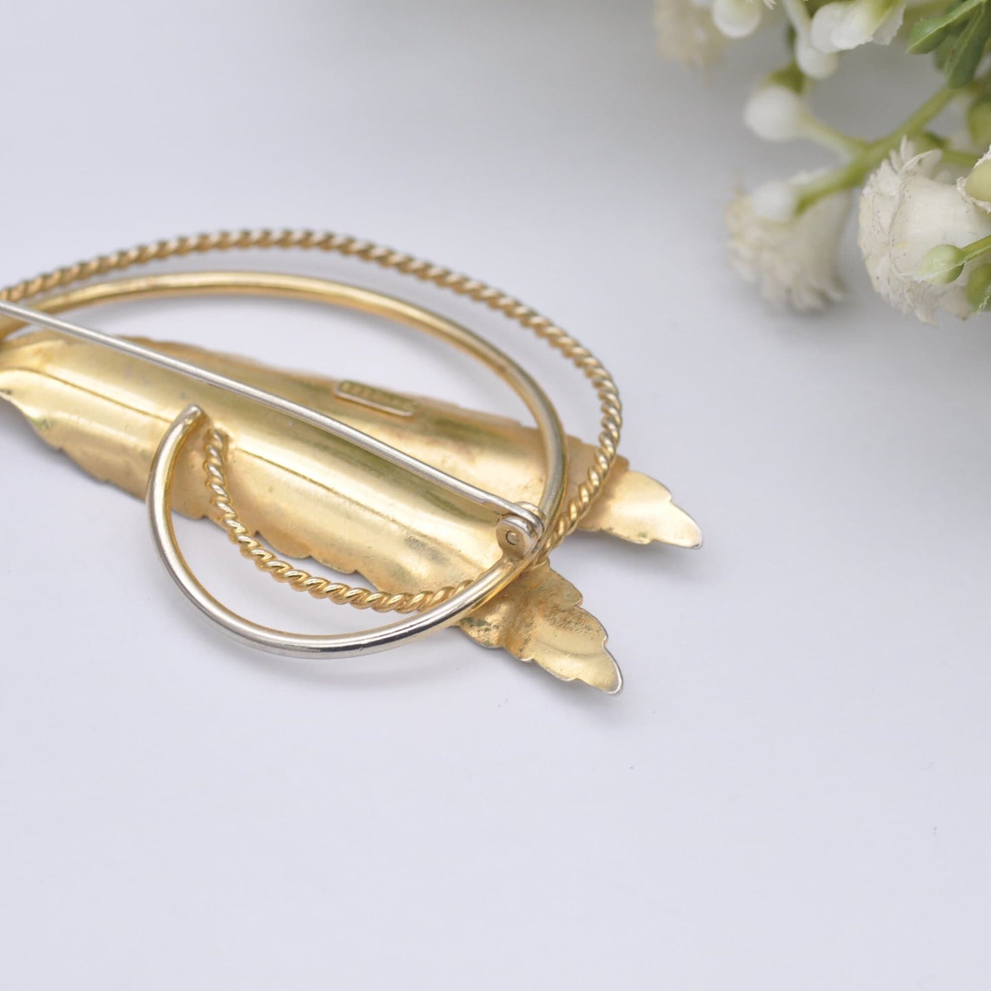 Vintage Rolled Gold Leaf Brooch by Ecco - Two Leaves | Mid-Century Textured Pin