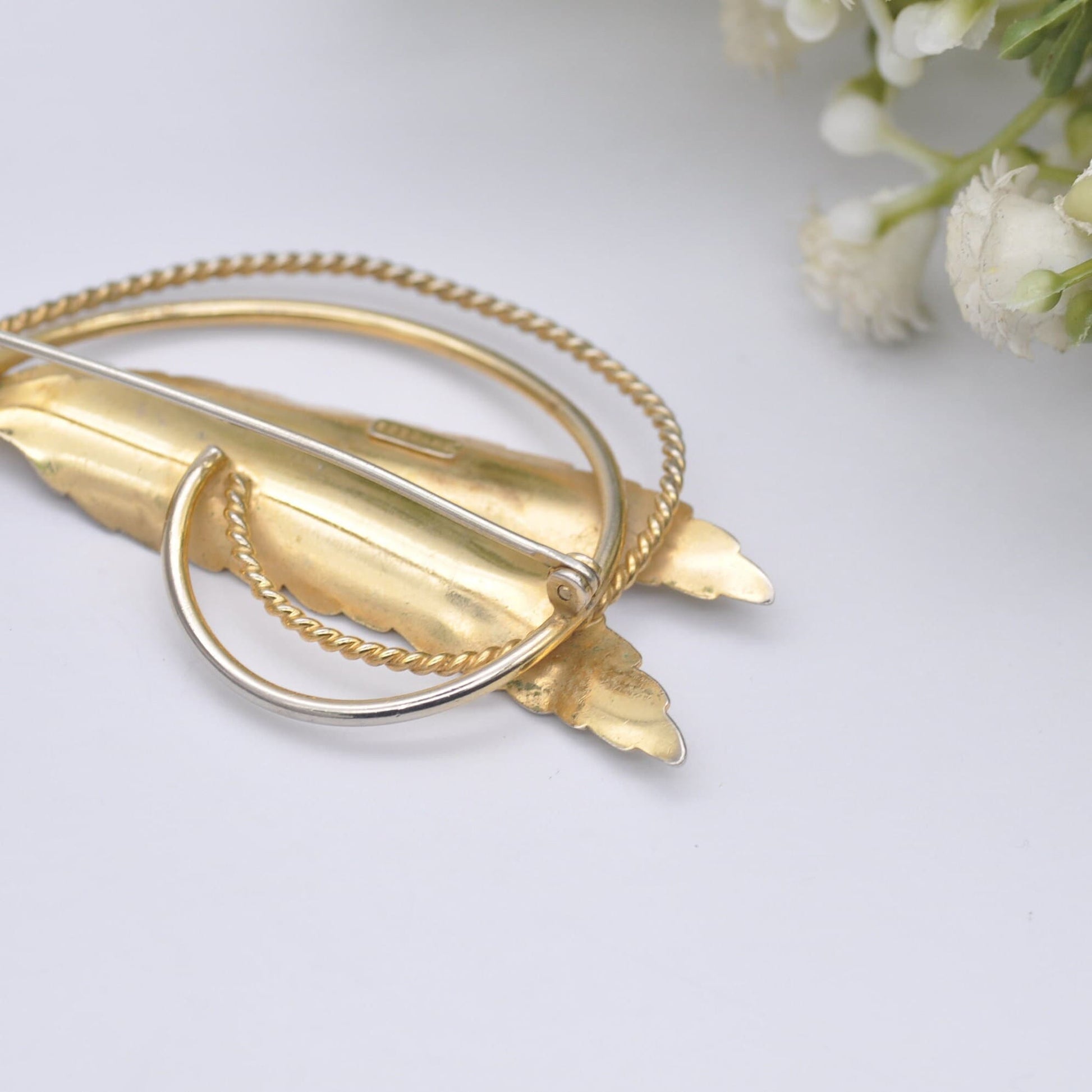 Vintage Rolled Gold Leaf Brooch by Ecco - Two Leaves | Mid-Century Textured Pin