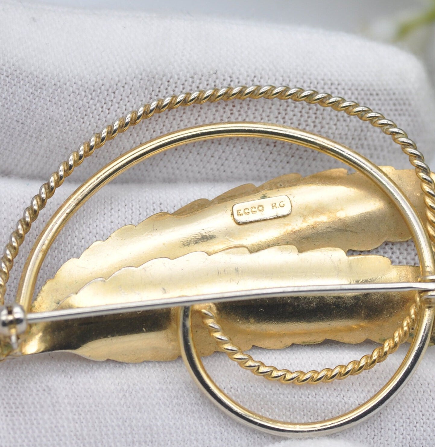 Vintage Rolled Gold Leaf Brooch by Ecco - Two Leaves | Mid-Century Textured Pin