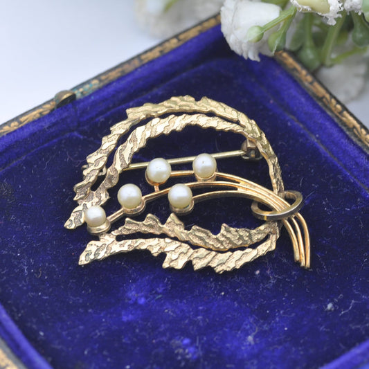 Vintage Andreas Daub A*D Rolled Gold Pearl Brooch Amerikaner - Wheat Floral Mid-Century Pin