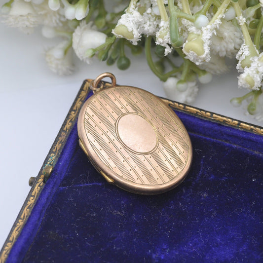 Antique Rolled Gold Locket with Engine Turned Pin-Stripe Design - No Engraving | Including Photograph