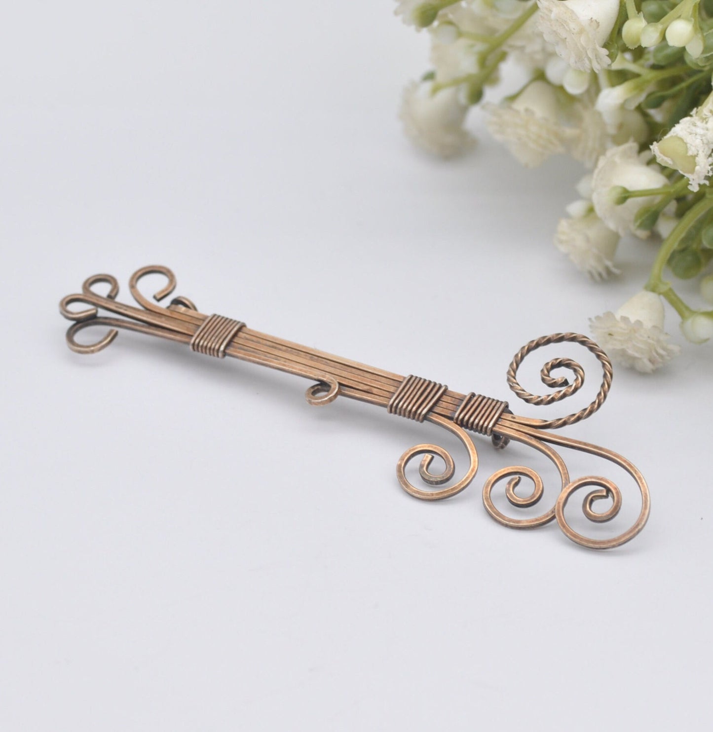 Antique Rolled Gold Bar Brooch - Large Statement Pin | Scrolling Design Wirework