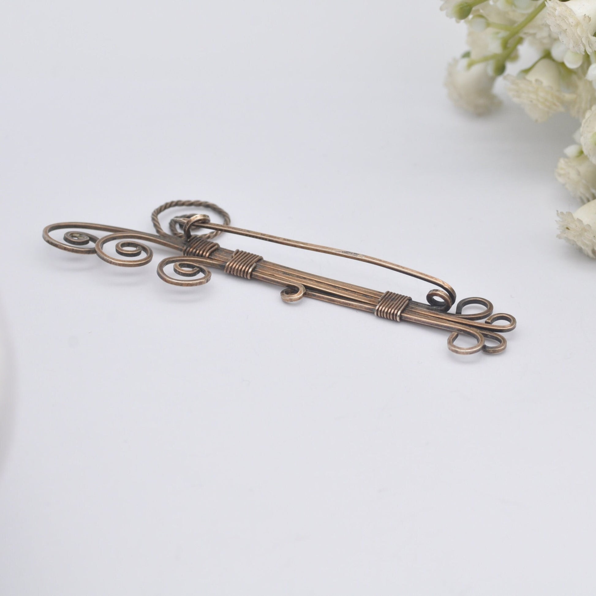 Antique Rolled Gold Bar Brooch - Large Statement Pin | Scrolling Design Wirework