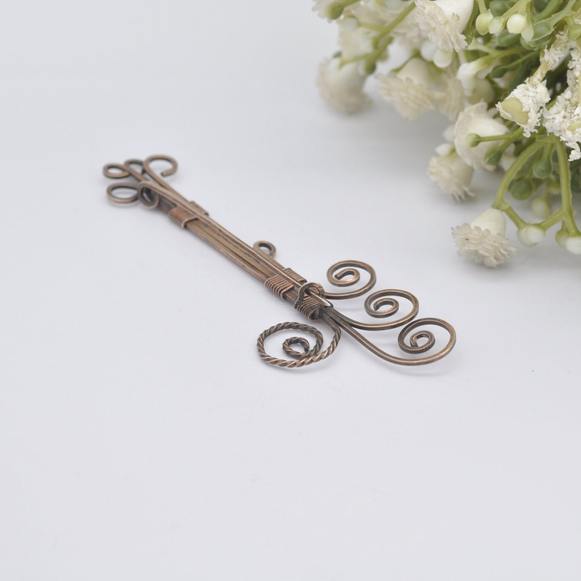 Antique Rolled Gold Bar Brooch - Large Statement Pin | Scrolling Design Wirework