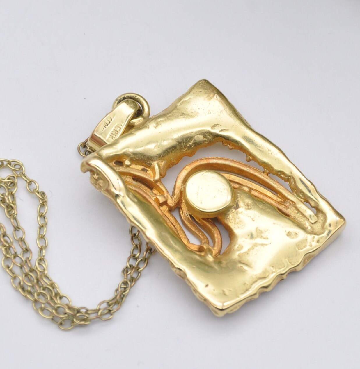 Vintage Rolled Gold Pendant Necklace - 1960s Mid-Century Modern Abstract Design | Stamped Amerik | Made in Germany